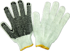 Manusi tricotate pentru gradina, albe cu puncte negre